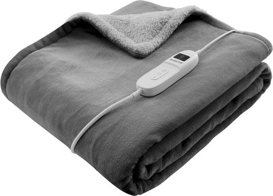 Inventum HB180G - Elektrische omslagdeken - Warmtedeken - Bovendeken - 1 persoons - 180x130 cm - Fleece - Grijs - Afbeelding 2