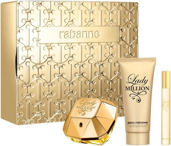 Paco Rabanne Lady Million Giftset - 80 ml eau de parfum spray + 10 ml eau de parfum spray + 100 ml bodylotion - cadeauset voor dames