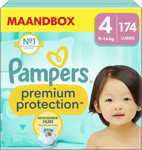 Pampers Premium Protection - Maat 4 (9kg-14kg) - 174 Luiers - Verpakking beschadigd
