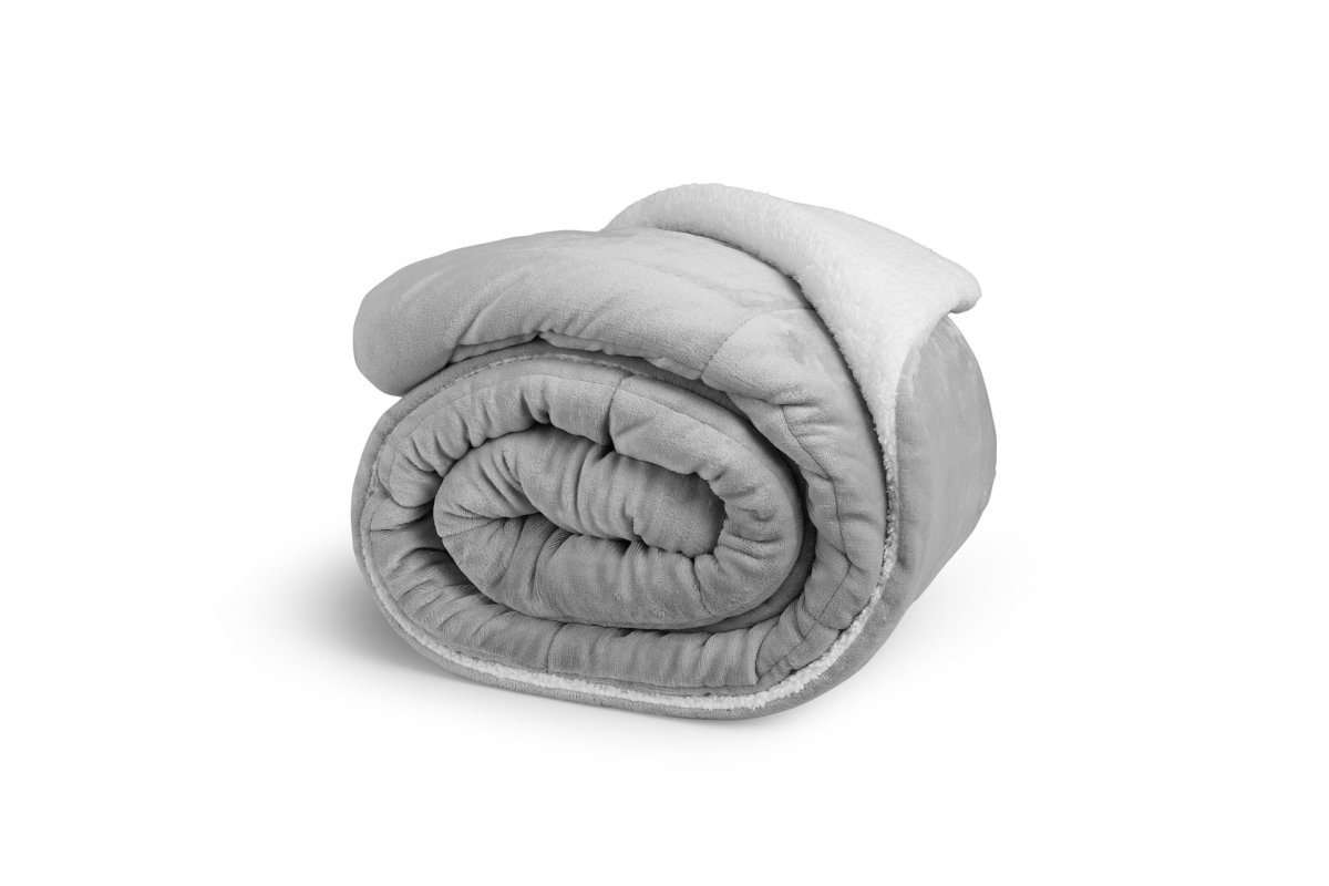2-zijdige luxe sherpa deken – Lichtgrijs – 240 x 220 cm - Afbeelding 2