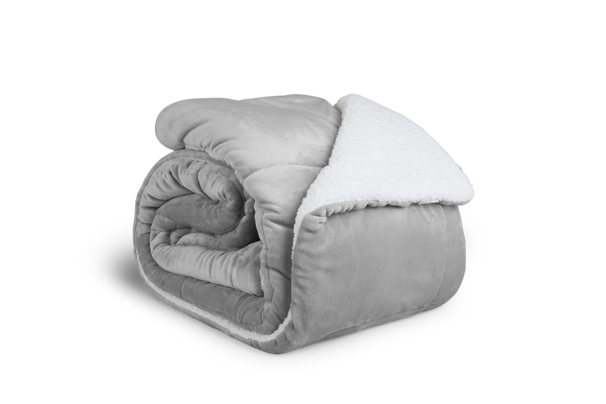 2-zijdige luxe sherpa deken – Lichtgrijs – 240 x 220 cm - Afbeelding 5